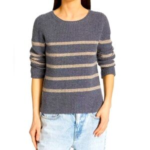 Splendid Gisela cashmere heathered charcoal stripe ribbed hems crew neck small